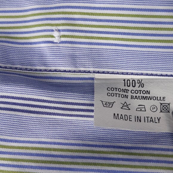 ETRO Milano SZ 39 Blue, Green & White Stripe Men's Cotton Button Up Shirt - Picture 7 of 12